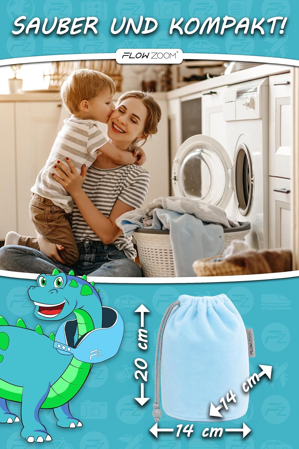 FLOWZOOM Comfy Nackenkissen Flugzeug & Auto mit Kapuze - Einstellbares Memory Foam Reisekissen mit Druckknöpfen für 360° Stütze, weicher Bezug - inkl. Transportbeutel - Grau