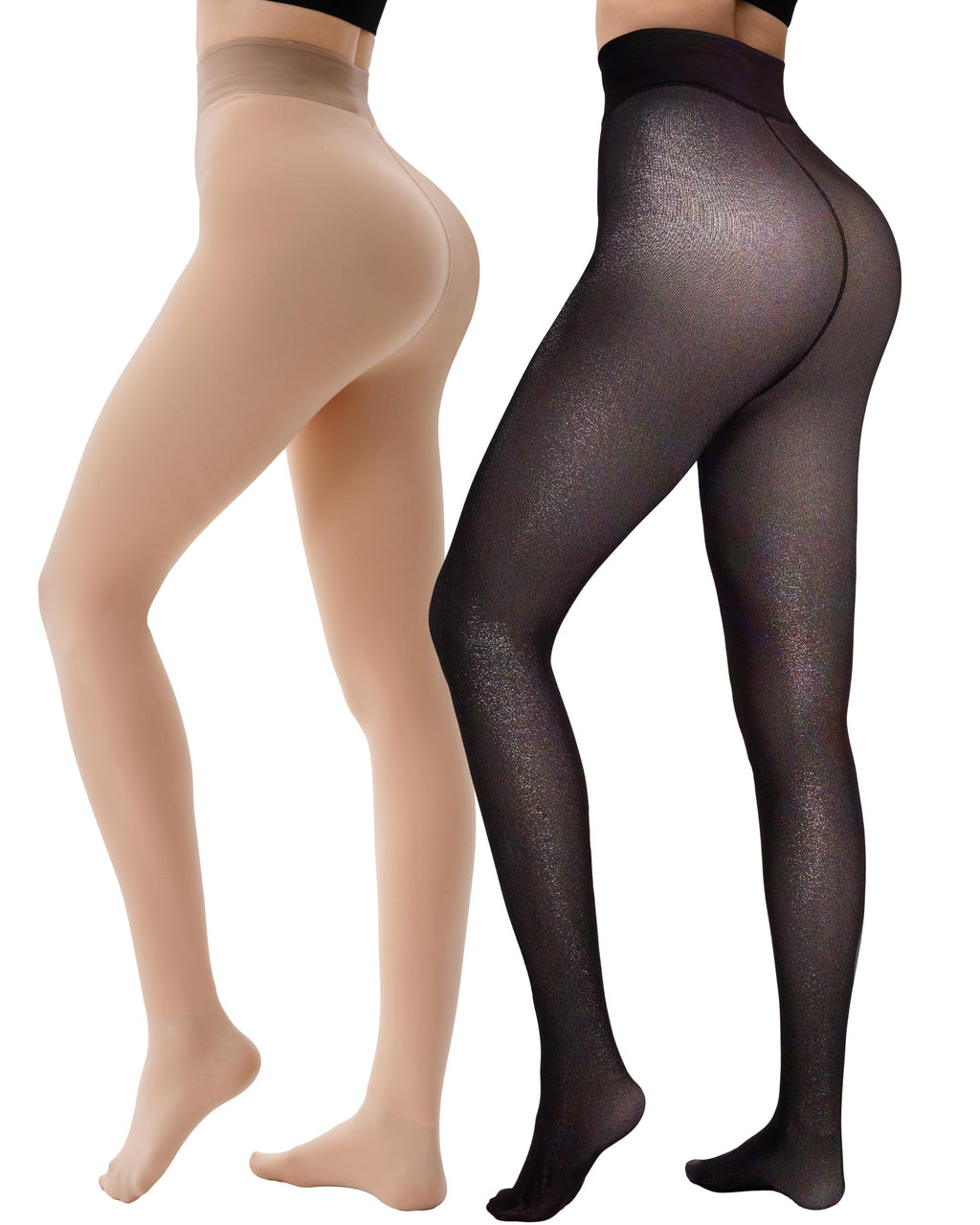 HONGTEYA 2 Pairs Fleece Lined Tights Women - Warm Sheer Pantyhose Fake Translucent Tights Winter Thermal Leggings