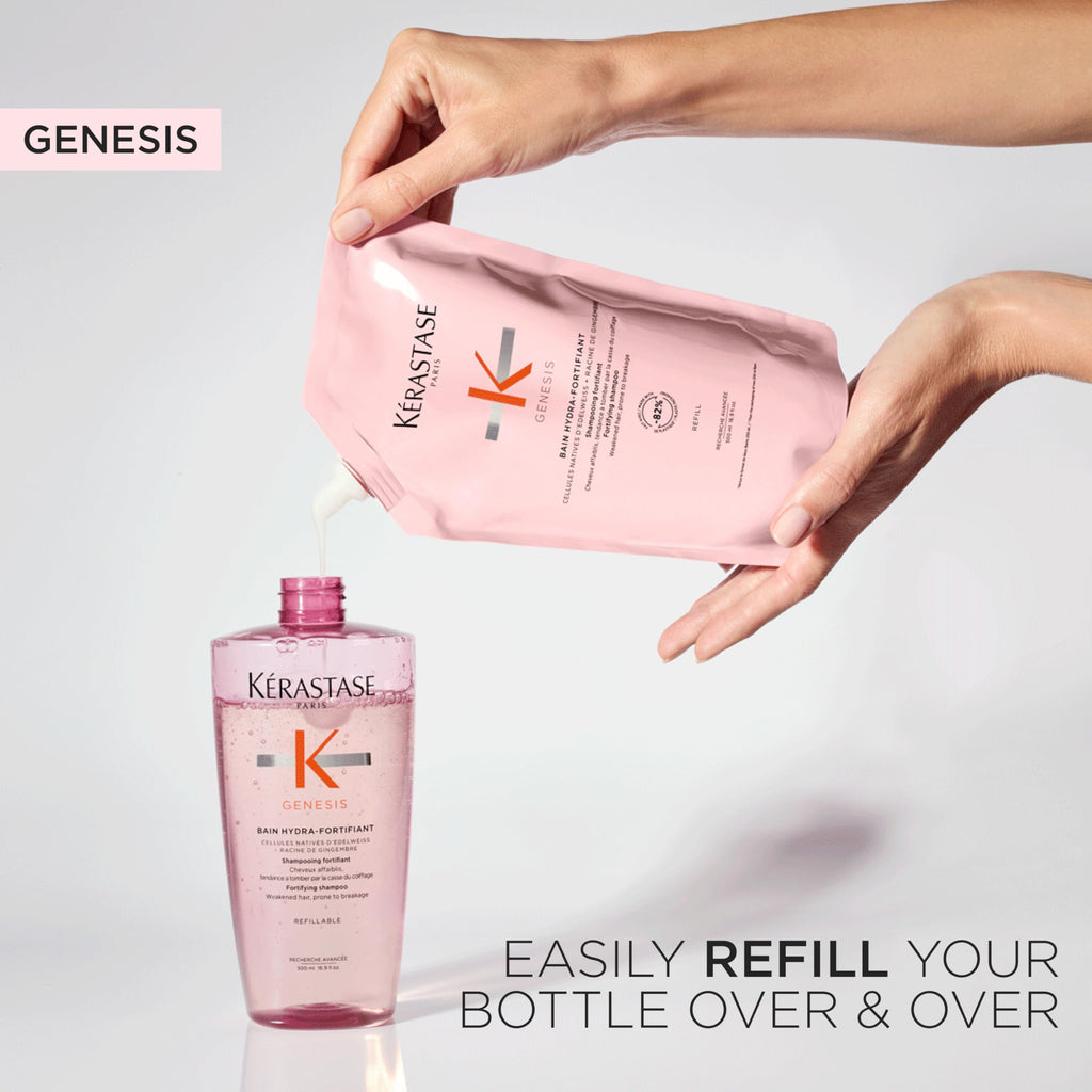 Kérastase Shampoo für feines Haar, Nährendes und kräftigendes Haarbad gegen Haarverlust, Bain Hydra-Fortifiant, Genesis, 500 ml
