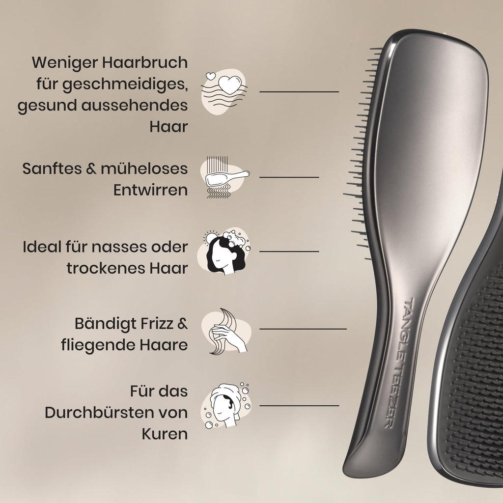 Tangle Teezer Ultimate Detangler Haarbürste – Nasses & Trockenes Haar – Entwirrungsbürste für Alle Haartypen – Zweistufige Borsten Reduzieren Haarbruch & Knoten – Champagner Gold mit Chrom-Finish