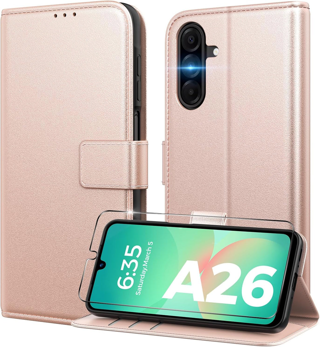 Peakally Handyhülle für Samsung Galaxy A17 5G Hülle [Mit 1 Stück Panzer Schutz Glas] [Premium PU Leder] [RFID-Blockierung] [Kartenfach] Klapphülle kompatibel mit Galaxy A17 5G / 4G - Grün