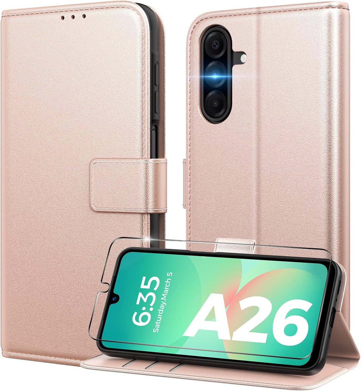 Peakally Handyhülle für Samsung Galaxy A17 5G Hülle [Mit 1 Stück Panzer Schutz Glas] [Premium PU Leder] [RFID-Blockierung] [Kartenfach] Klapphülle kompatibel mit Galaxy A17 5G / 4G - Grün