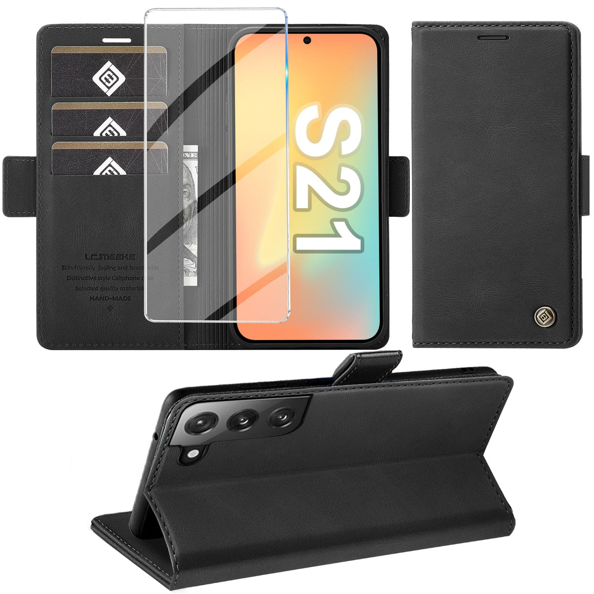 Giyer Handyhülle für Samsung Galaxy S24 5G Hülle mit Schutzfolie, Schutzhülle Galaxy S24 5G PU Leder Wallet Flip Case Standfunktion Kartenfach Klapphülle für Samsung S24 Ultra Full Cover (Grün)