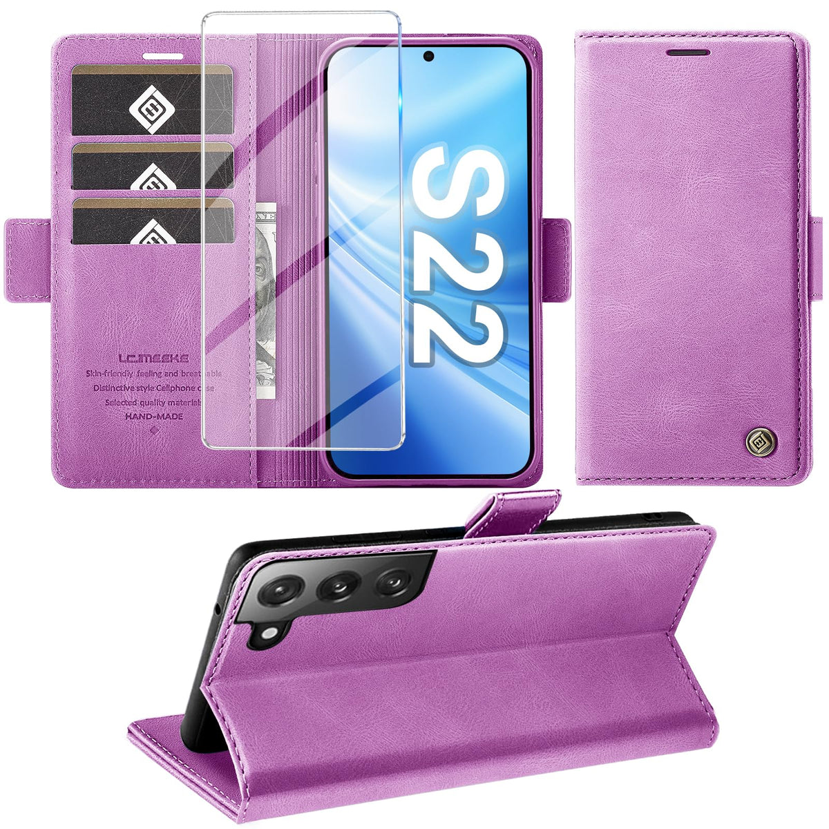 Giyer Handyhülle für Samsung Galaxy S24 5G Hülle mit Schutzfolie, Schutzhülle Galaxy S24 5G PU-Leder Wallet Flip Case Standfunktion Kartenfach Klapphülle für Samsung S24 5G Full Cover (Grün)