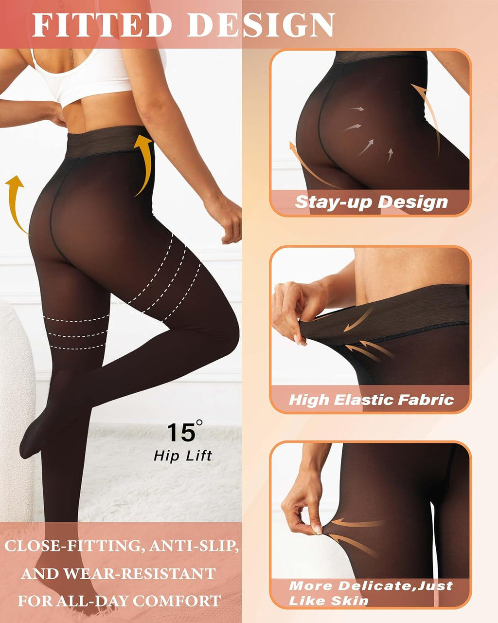 Unesmaro Womens Fleece Lined Tights, Translucent Thermal Pantyhose Leggings
