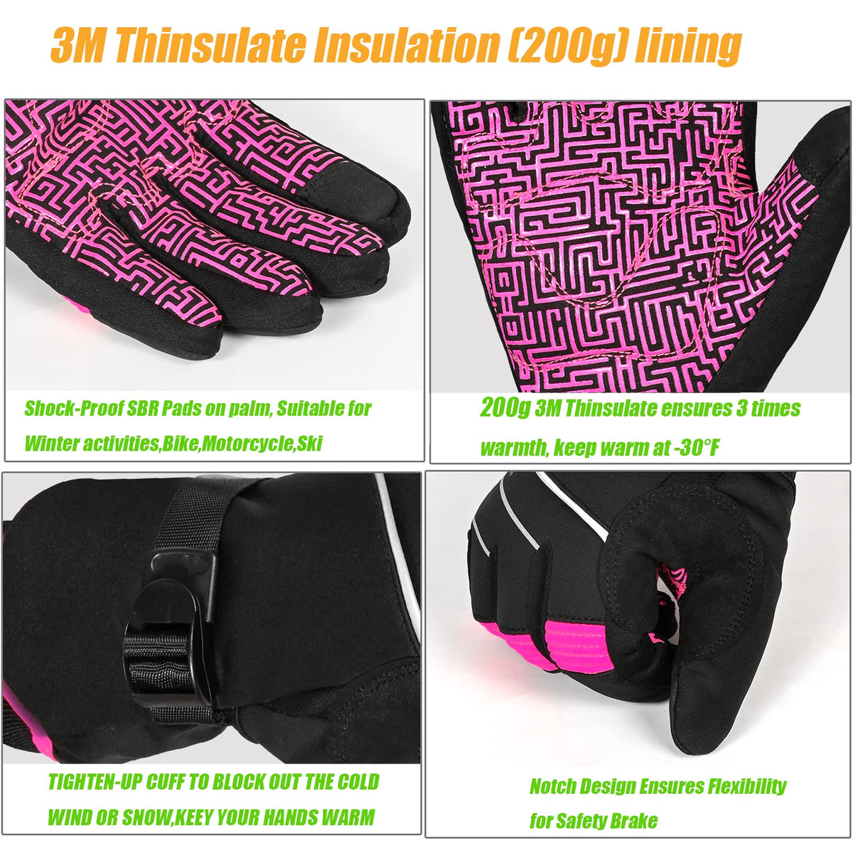 Winterhandschuhe Wasserdicht-30°F 3M Thinsulate Skihandschuhe Warme Touchscreen Handschuhe