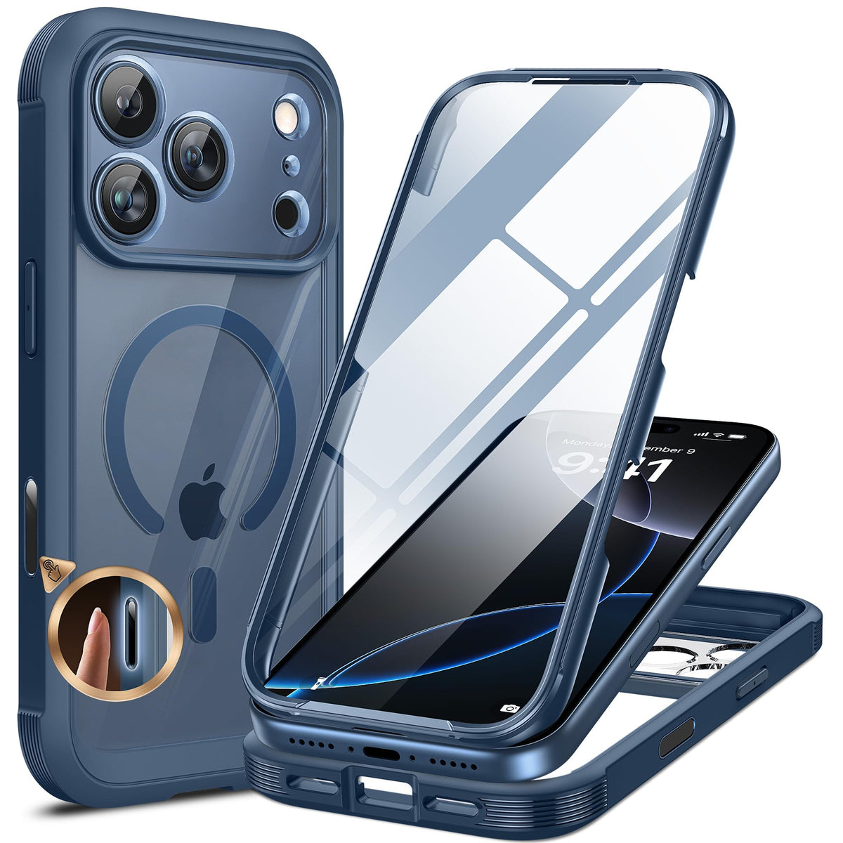 Miracase für iPhone 17 Hülle 6,3 Zoll,360 Grad Komplettschutz,Schwarz