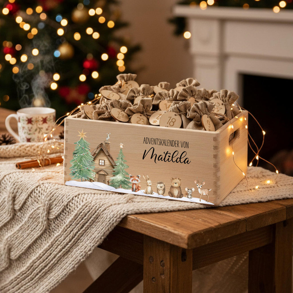 Bärenfreunde Personalisierter Adventskalender zum Befüllen, Holz, Baum