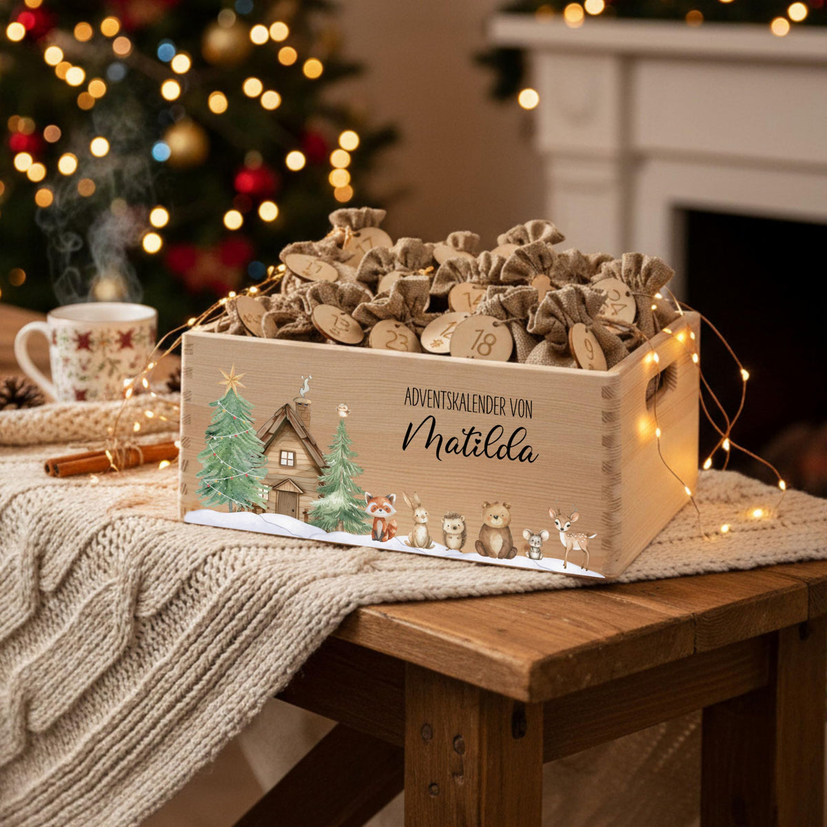 Bärenfreunde Personalisierter Adventskalender zum Befüllen, Holz, Baum