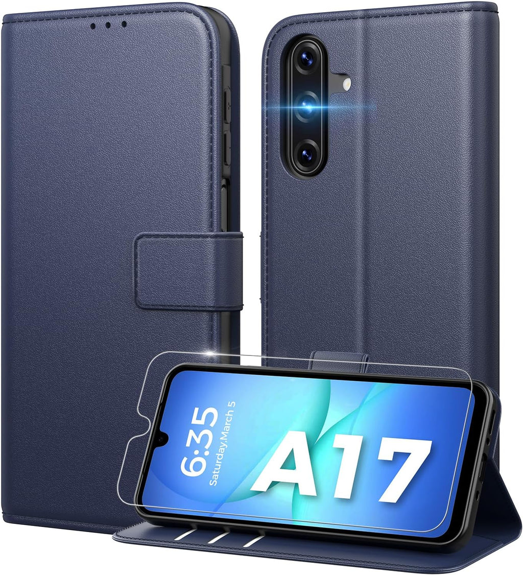 Peakally Handyhülle für Samsung Galaxy A17 5G Hülle [Mit 1 Stück Panzer Schutz Glas] [Premium PU Leder] [RFID-Blockierung] [Kartenfach] Klapphülle kompatibel mit Galaxy A17 5G / 4G - Grün