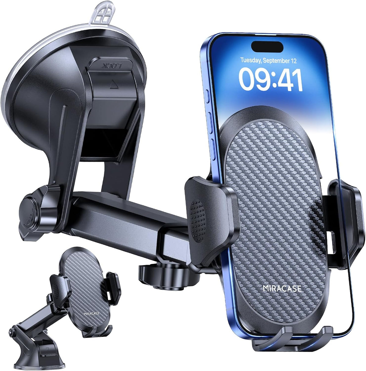 Miracase [2026 Upgraded Handyhalterung Auto Handy Halterung,Universal Car Phone Holder[Stärkste Saugnapf & Lüftungshaken] 360° Drehbar kfz autohalterung Lautsprecher für iPhone Samsung Galaxy Google