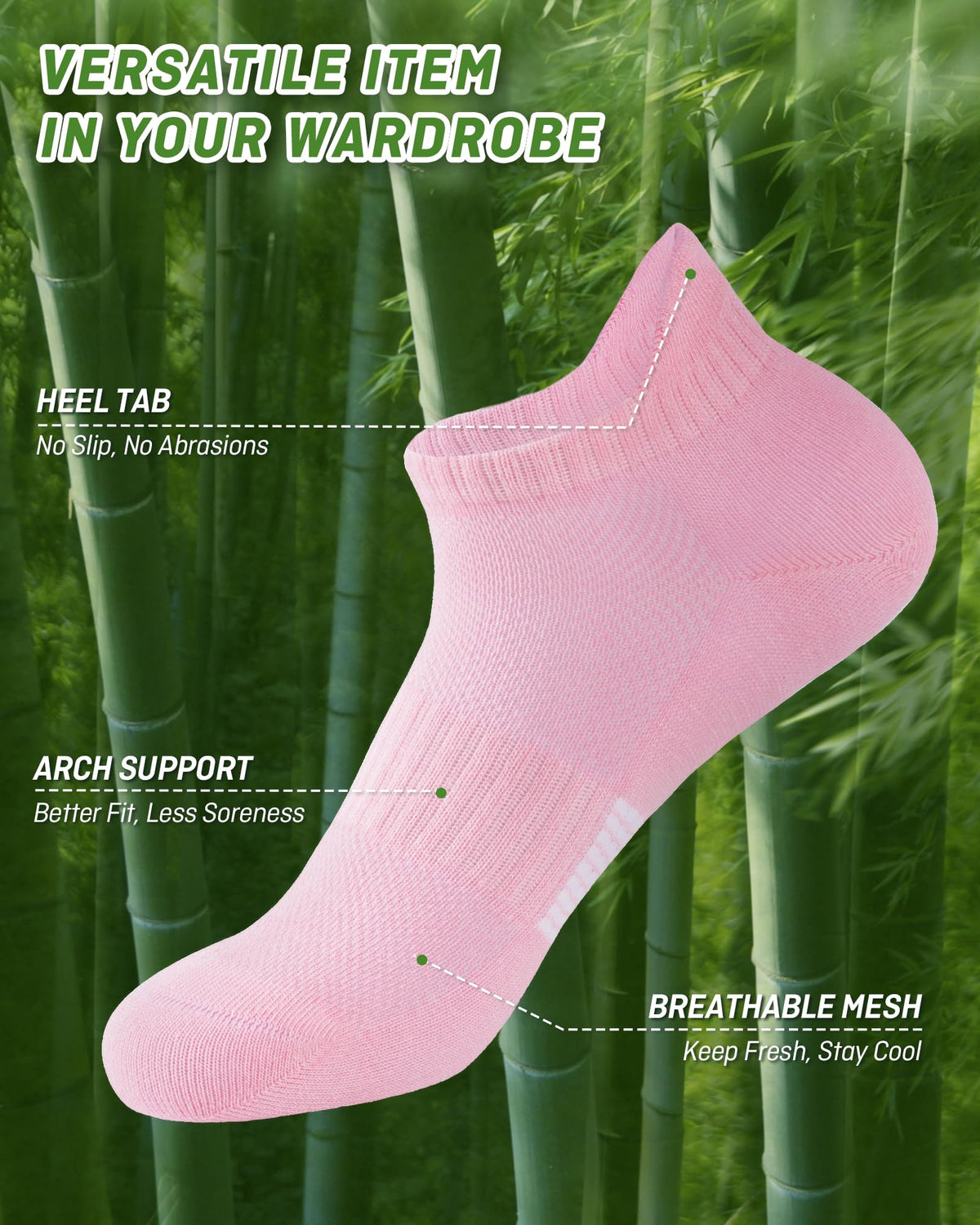 Bambus Sneaker Socken Damen, 6 Paar, Atmungsaktiv