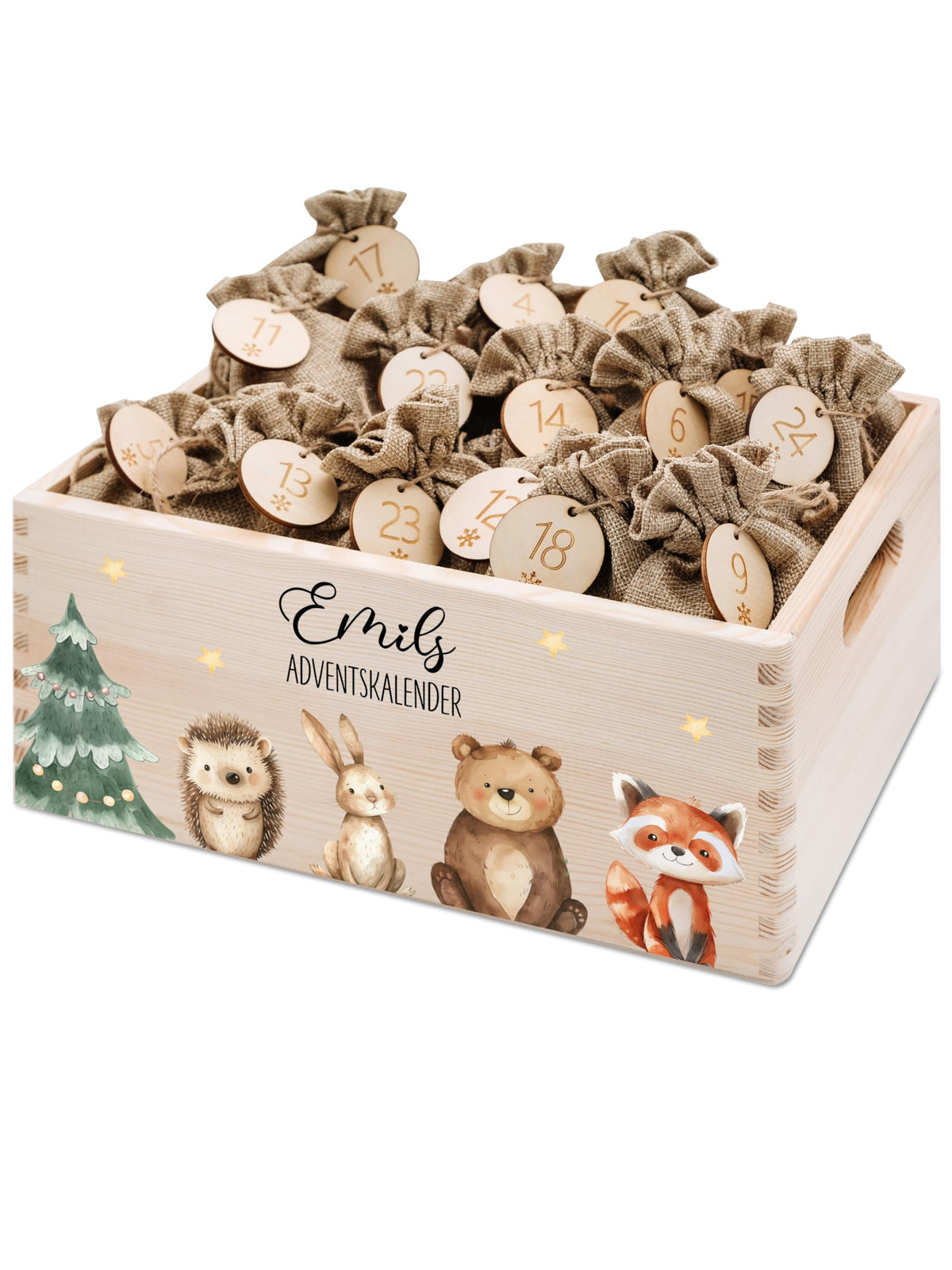 Bärenfreunde Personalisierter Adventskalender zum Befüllen, Holz, Baum