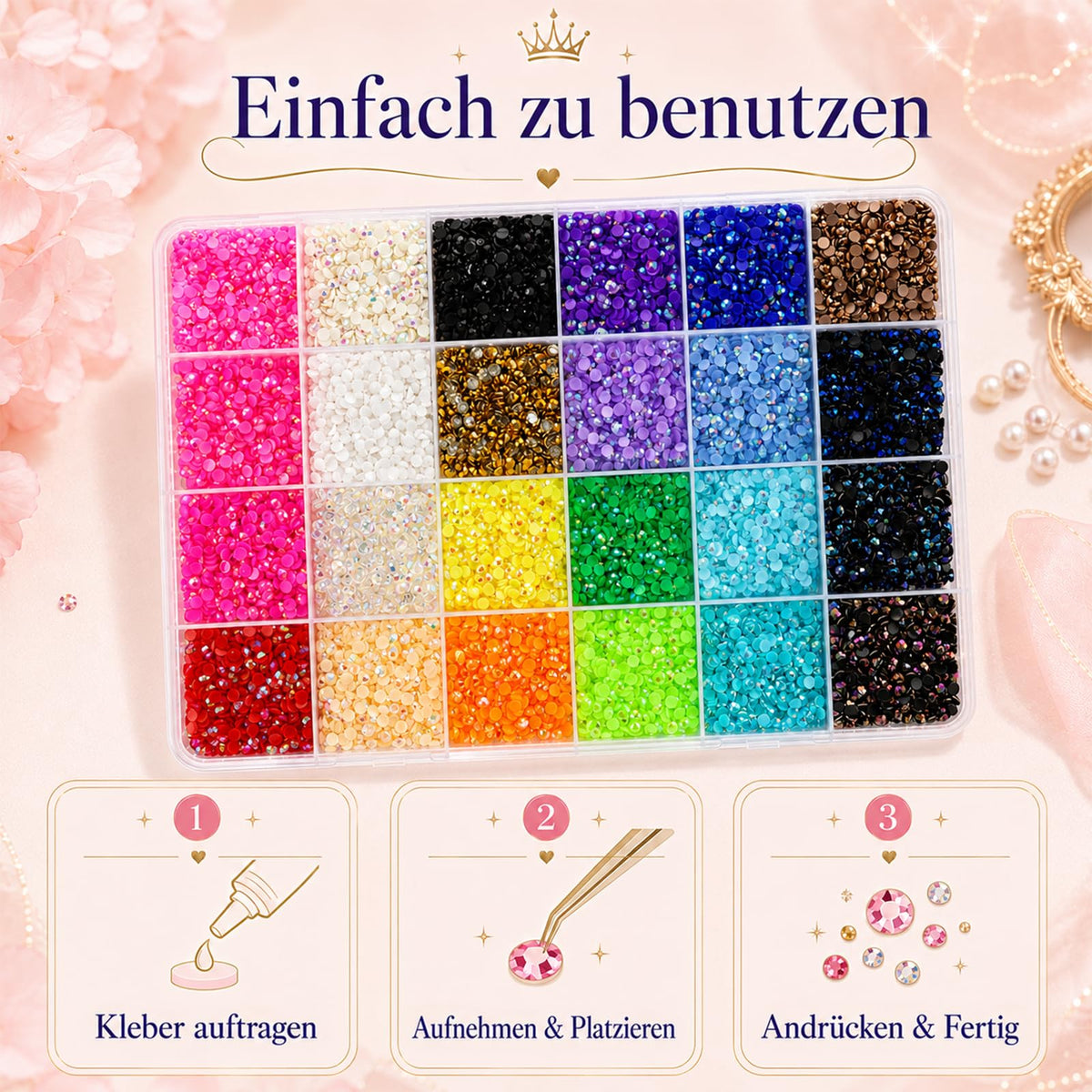 56 Farben Bedazzler Kit, 45.000 Stück 3mm Harz Strasssteine Set