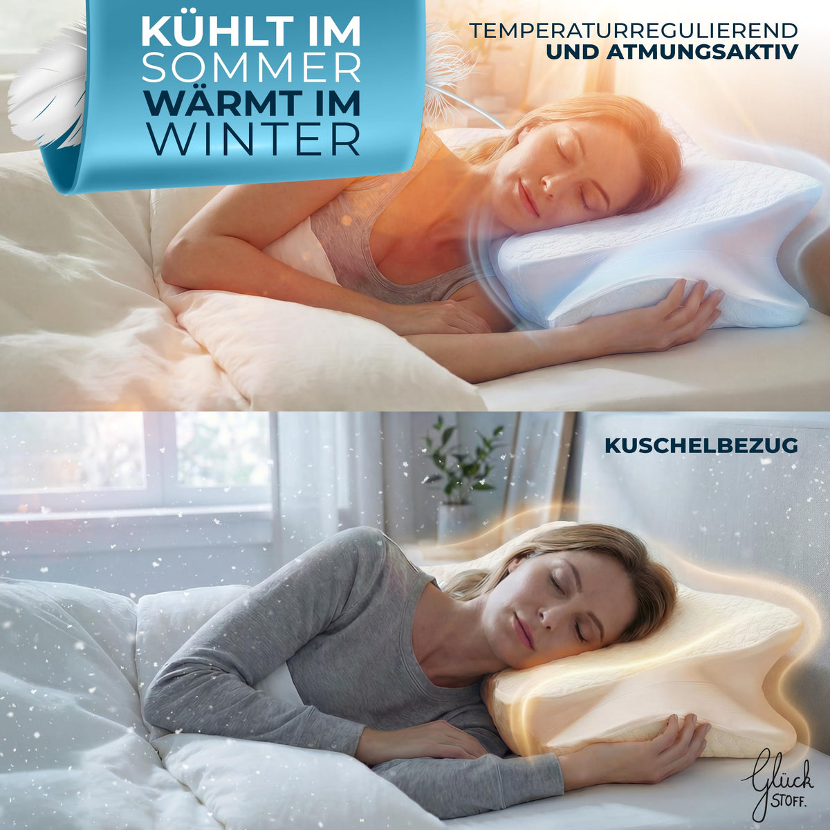 Glückstoff® Ergonomisches Kissen (für alle Schlaftypen) Kopfkissen aus Memory Foam | Nackenstützkissen Ergonomisches Kopfkissen Seitenschläferkissen Grau