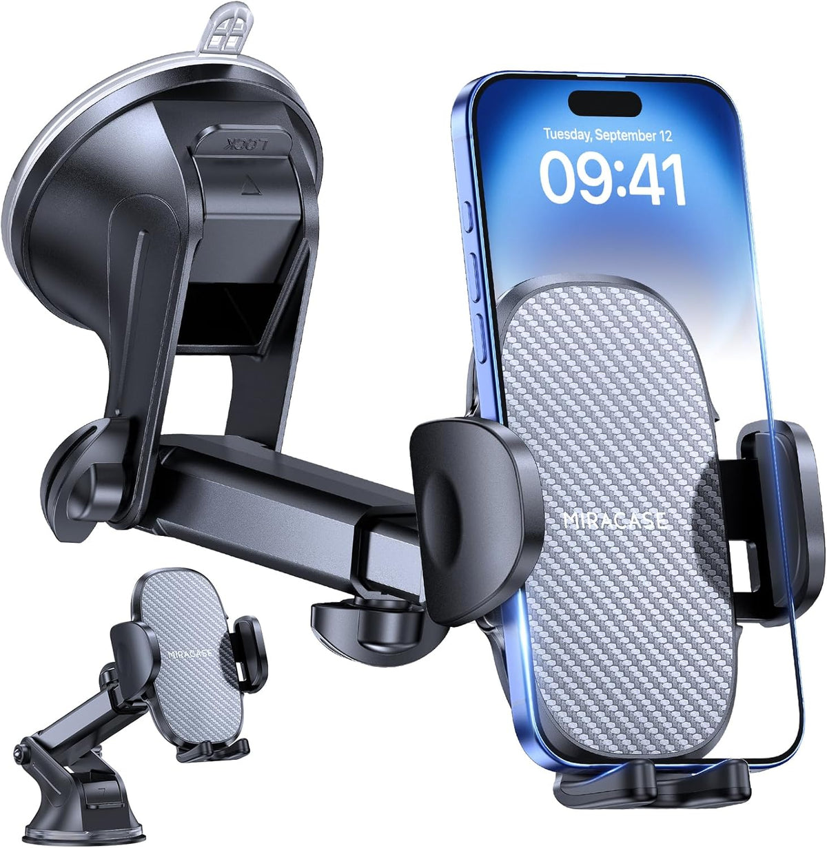 Miracase [2026 Upgraded Handyhalterung Auto Handy Halterung,Universal Car Phone Holder[Stärkste Saugnapf & Lüftungshaken] 360° Drehbar kfz autohalterung Lautsprecher für iPhone Samsung Galaxy Google