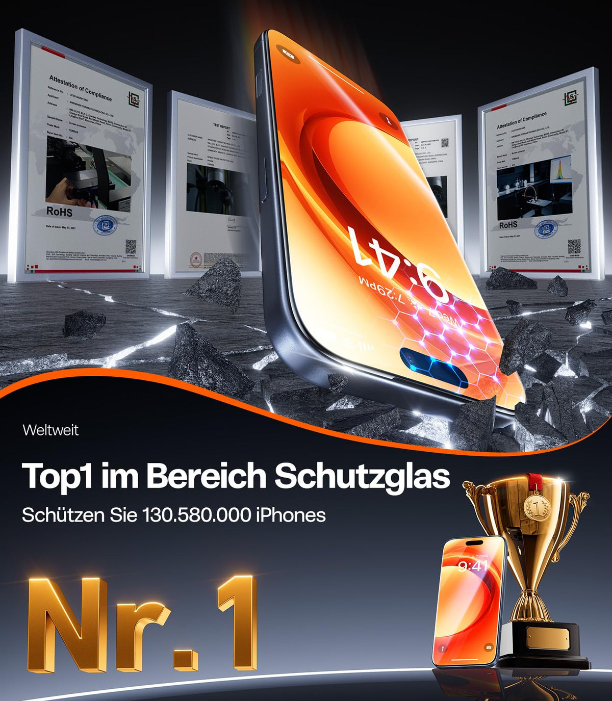 TORRAS für iPhone 18 Pro 9H+ Kratzfest Kameraschutz HD-Klares, Grau