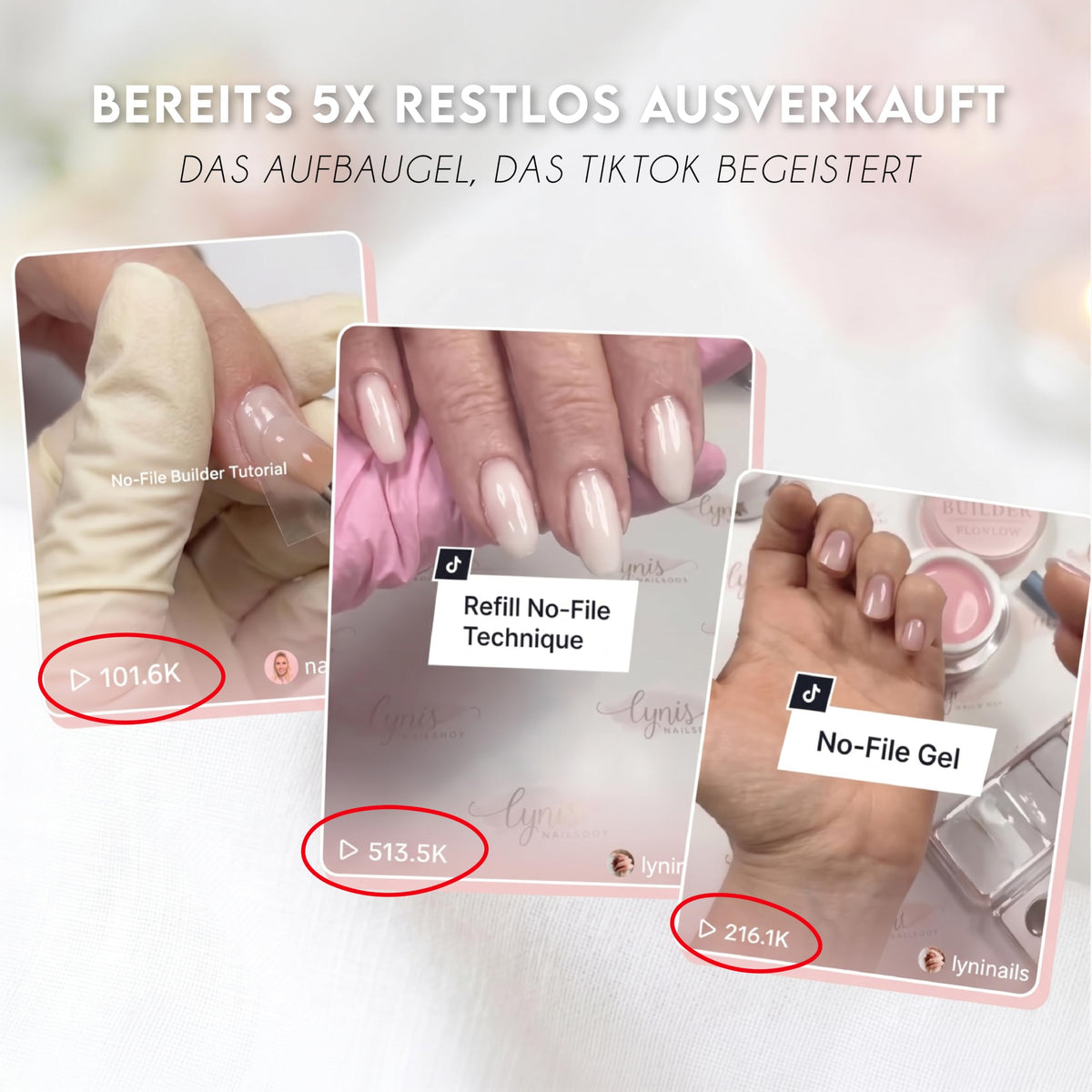 No File Aufbaugel Gelnägel ALMOND NUDE 15ml UV Gel selbstglättend o. Feilen