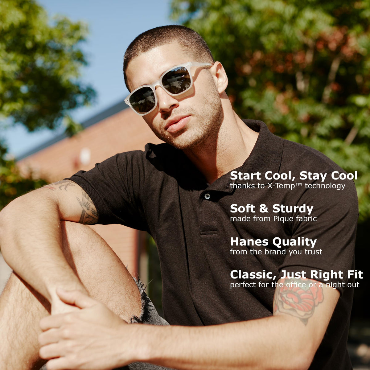 Hanes Men’s X-Temp Short Sleeve Polo Shirt, Midweight Men's Shirt