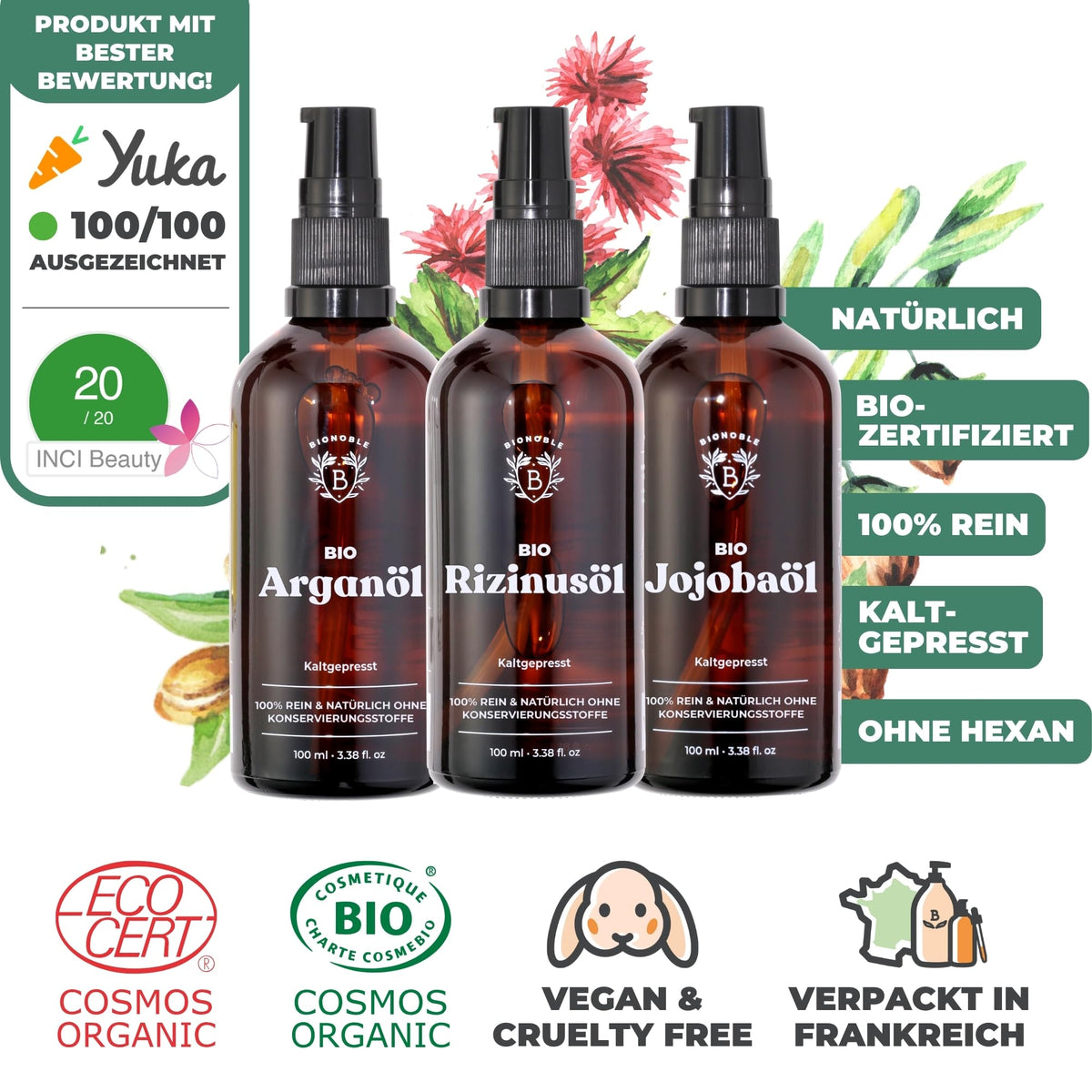 BIONOBLE Arganöl Bio Kaltgepresst - Haare, Gesicht, Haut - Marokko - 50ml