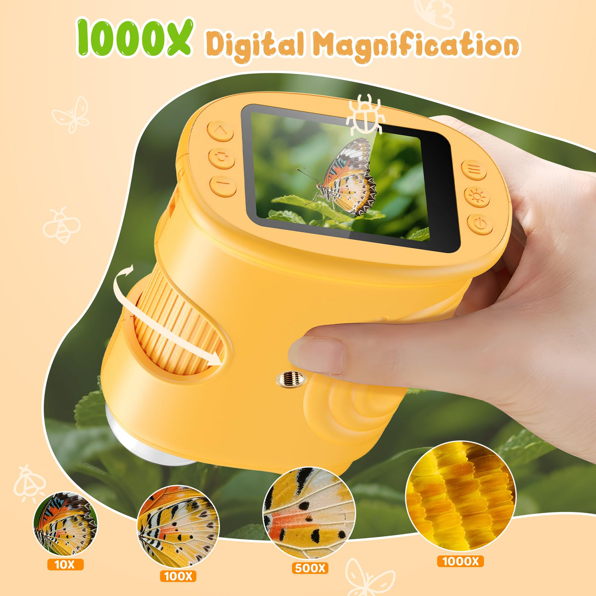 1000X Handheld Digital Microscope for Kids: Pocket Microscope with 2.0" IPS Screen - STEM Toys Birthday Gifts for Girls Boys - Portable Edu Science Kits Toddler Age 3-6 6-12 Pink
