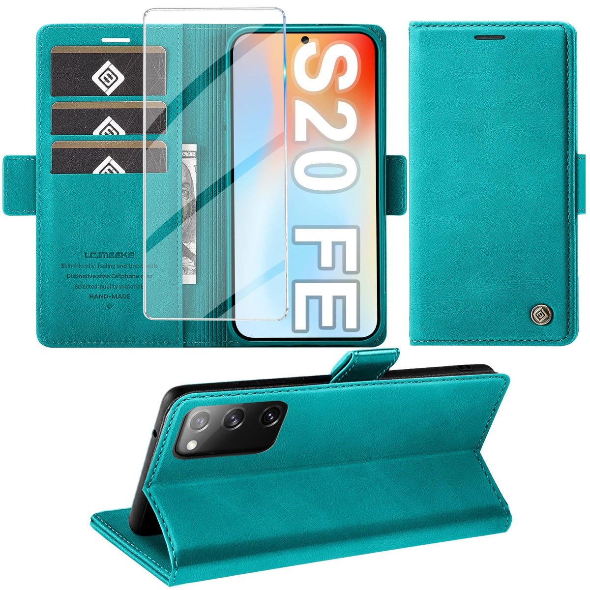 Giyer Handyhülle für Samsung Galaxy S24 5G Hülle mit Schutzfolie, Schutzhülle Galaxy S24 5G PU-Leder Wallet Flip Case Standfunktion Kartenfach Klapphülle für Samsung S24 5G Full Cover (Grün)