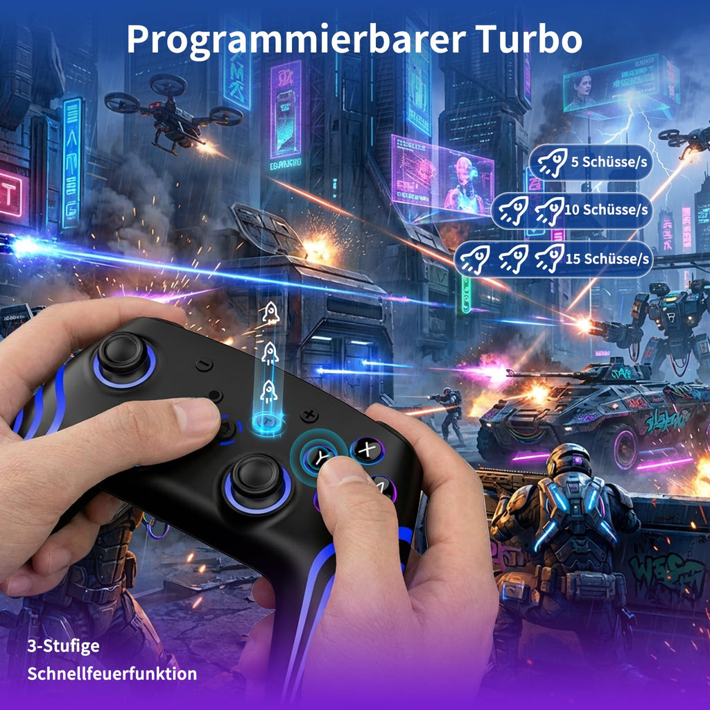 Reddening Switch 2 Controller für Switch/Switch 2/Switch Lite/Switch OLED,Switch Controller mit Doppel Vibration,Switch 2 Pro Controller mit 6 Achsen Gyro,Hall Joystick,Aufwachen,Turbo (Weiß Schwarz)