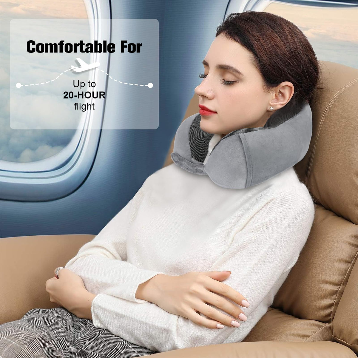 Cirorld Travel Pillow for Airplane, Neck Pillow for Travel, Memory Foam Travel Neck Pillow for Adults, Adjustable & Compact Flight Pillow, Ergonomic Neck Cushion, With Ear Plugs, Eye Mask, Carry Bag