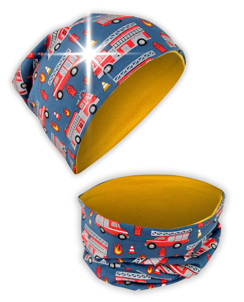 HECKBO 360° Reflektor Kinder Mütze & Loop Schal Set - 95% Baumwolle - weiches & pflegeleichtes Stretch-Material - Beanie Frühling Herbst Winter (48-54 cm)