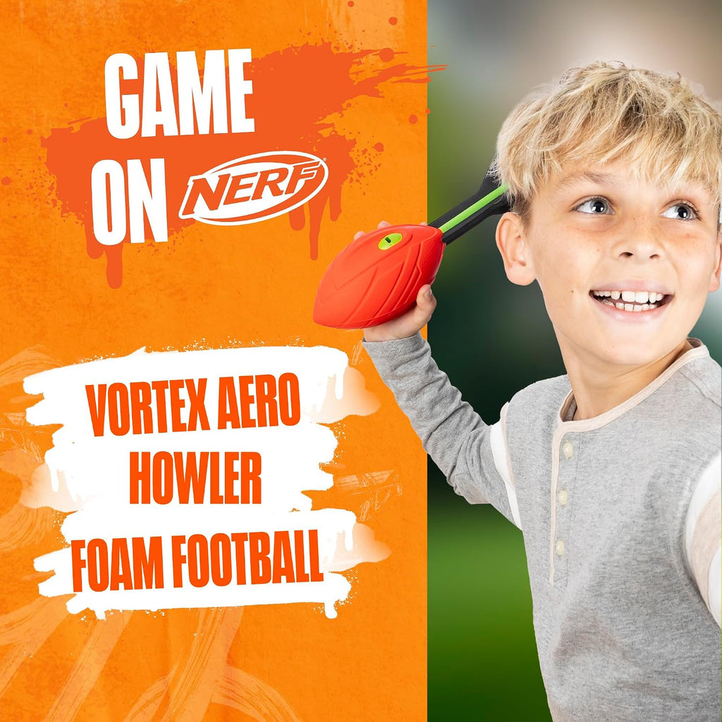 Nerf Vortex Aero Howler Foam Ball, Classic Long-Distance Football, Flight-Optimizing Tail, Whistling Sound, Indoor & Outdoor Fun, Christmas Stocking Stuffers for Kids