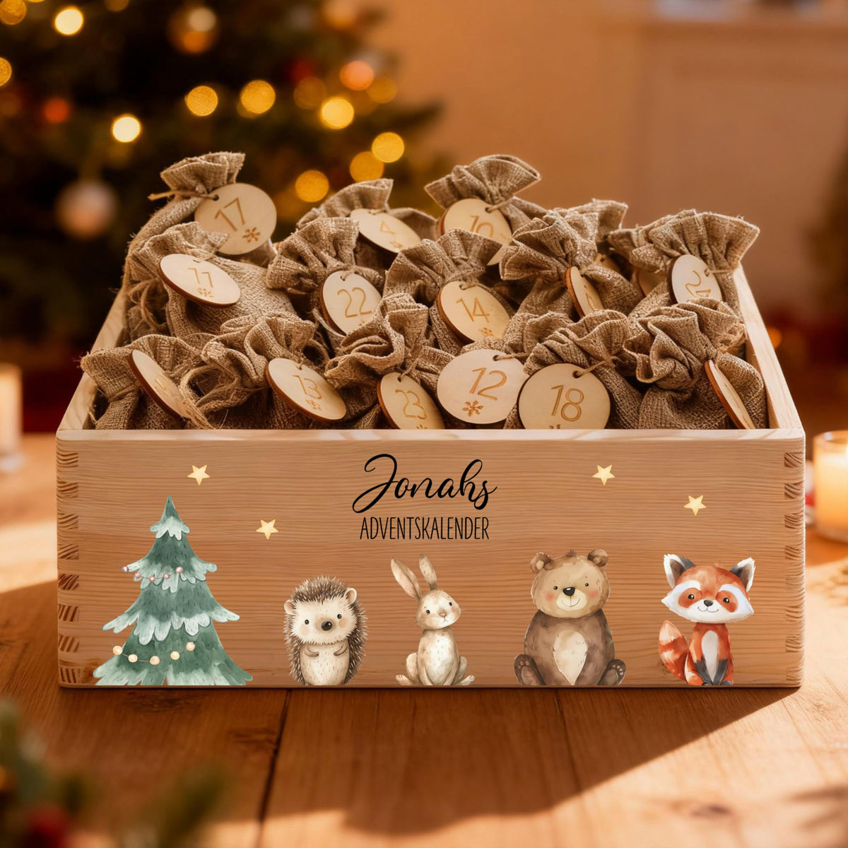 Bärenfreunde Personalisierter Adventskalender zum Befüllen, Holz, Baum
