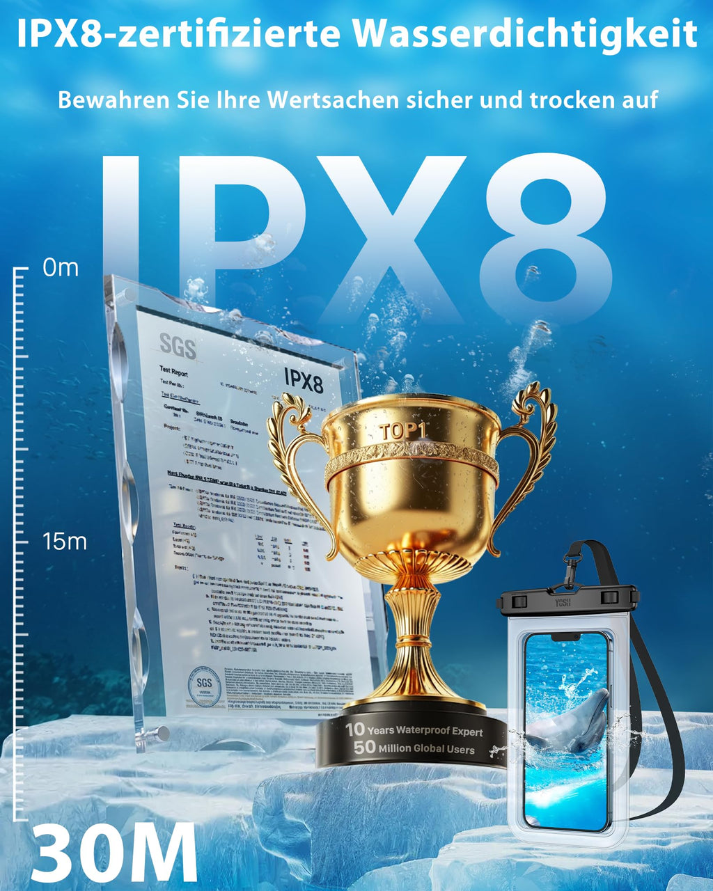 YOSH wasserdichte Handyhülle [Schwimmende & Nahtloser] 2 STK., bis zu 7,5"