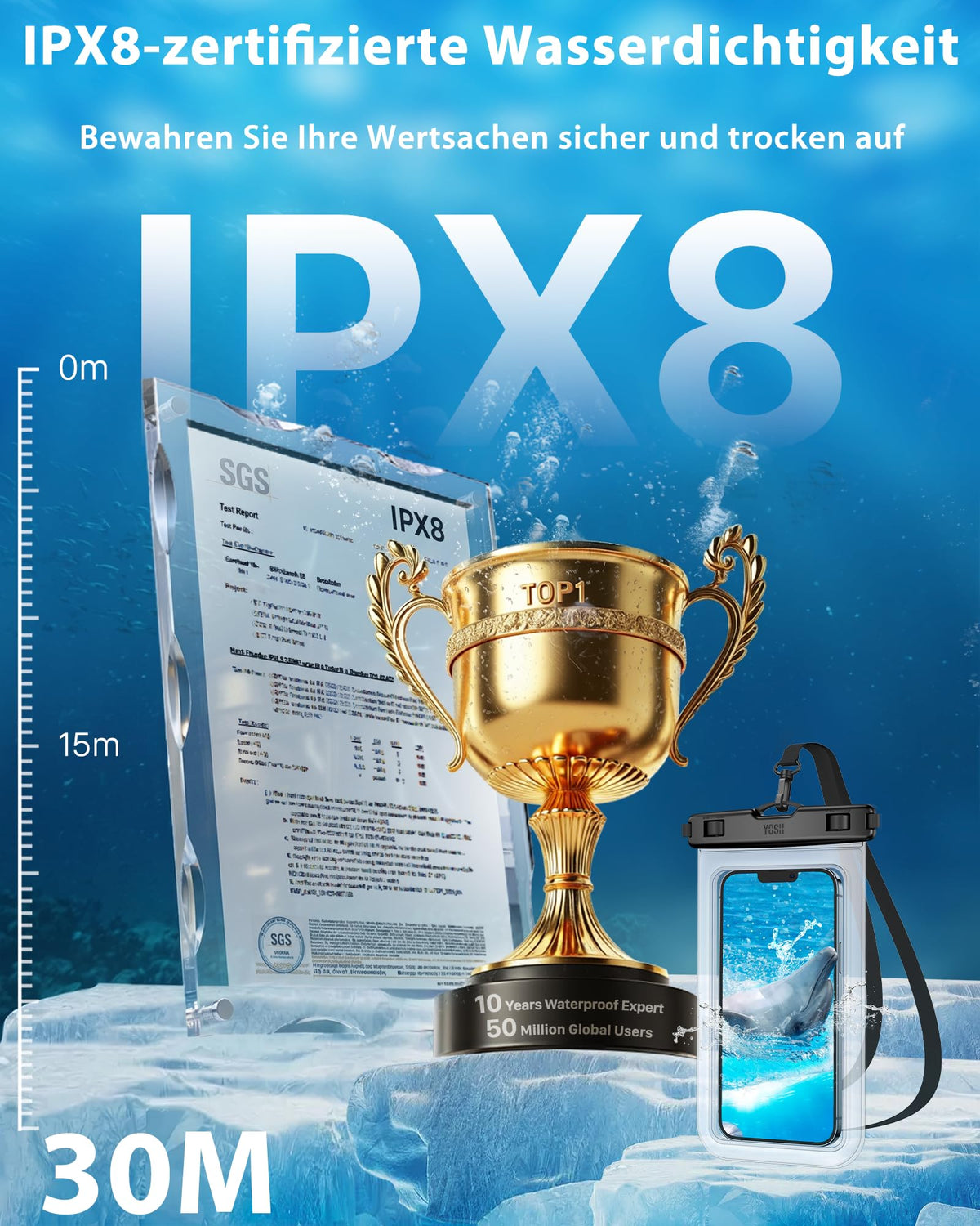YOSH wasserdichte Handyhülle [Schwimmende & Nahtloser] 2 STK., bis zu 7,5"