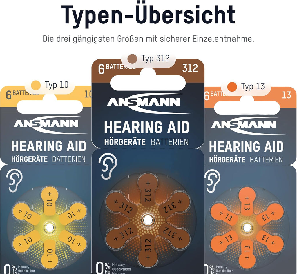 Ansmann Hörgerätebatterien 312-60x Zink-Luft Batterien Typ PR41 - Braun