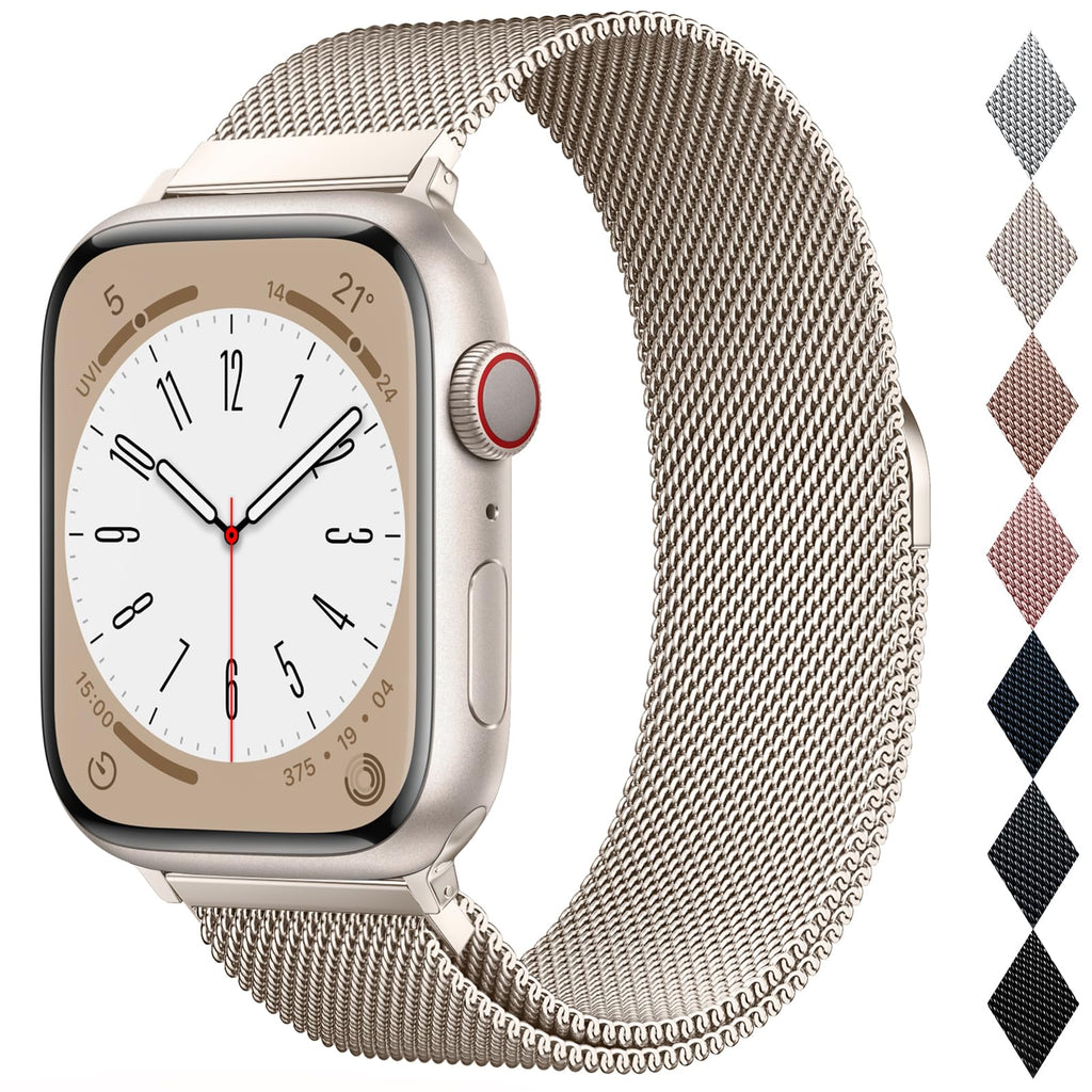 OULUOQI Edelstahl Milanaise Armband für Apple Watch 44mm 46mm 45mm 49mm