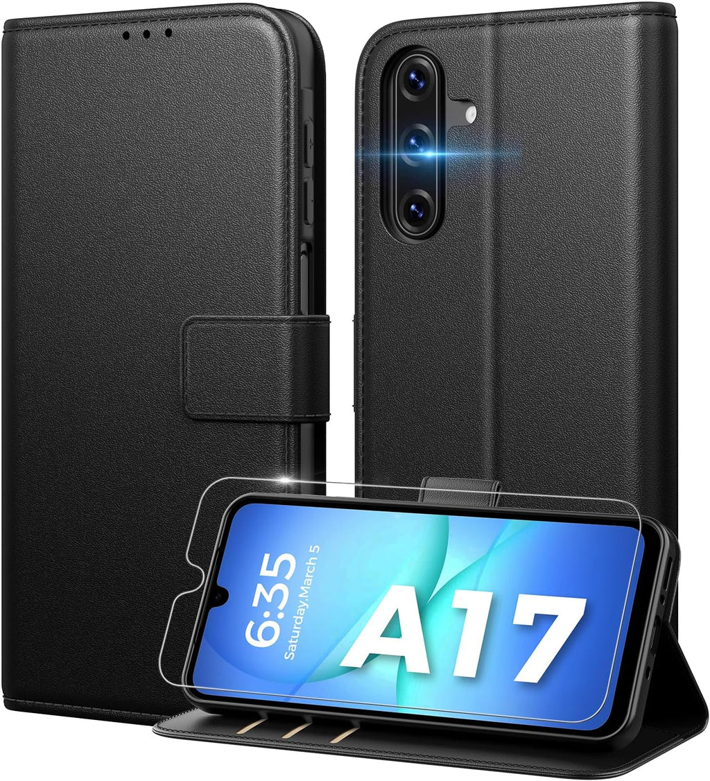 Peakally Handyhülle für Samsung Galaxy A17 5G Hülle [Mit 1 Stück Panzer Schutz Glas] [Premium PU Leder] [RFID-Blockierung] [Kartenfach] Klapphülle kompatibel mit Galaxy A17 5G / 4G - Grün
