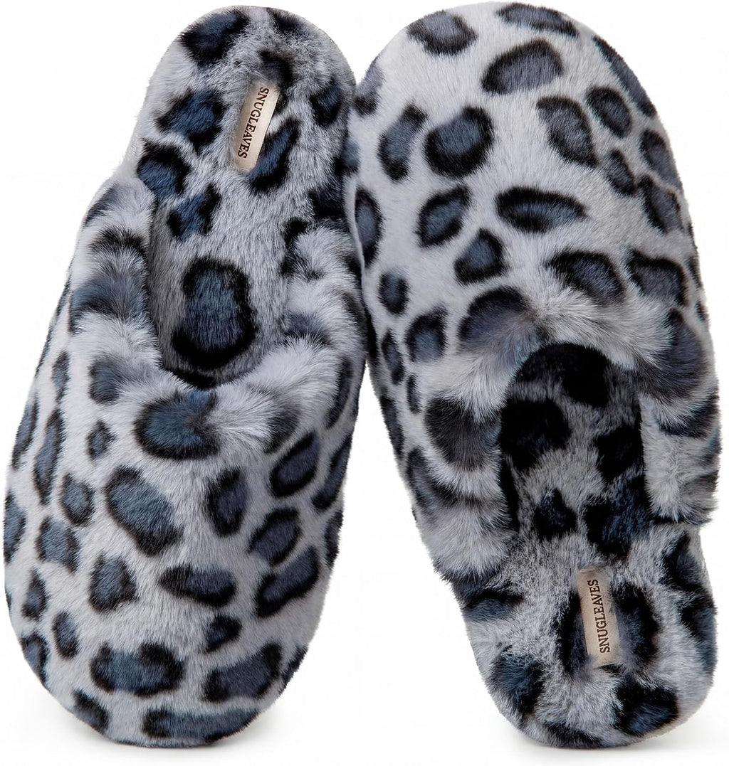 Snug Leaves Women's Fuzzy Scuff Slippers Memory Foam Non-slip House Shoes