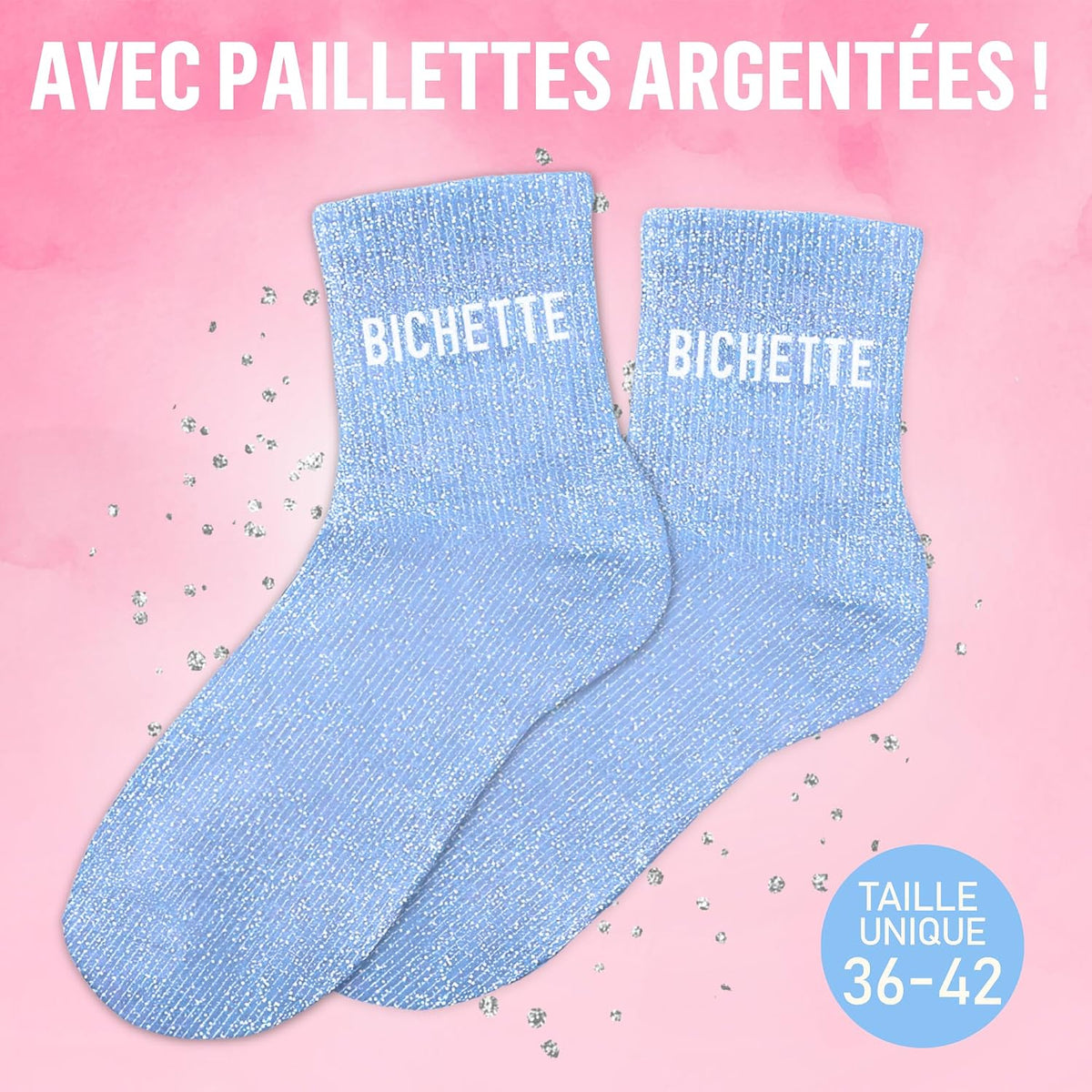 MASSA Chaussettes Paillettes - Taille Unique - Parfaite, Unique, Wesh, Tana, Princesse, Pipelette, Raleuse, Gourmande, Aigrie, Mamounette - Chaussettes à Paillettes