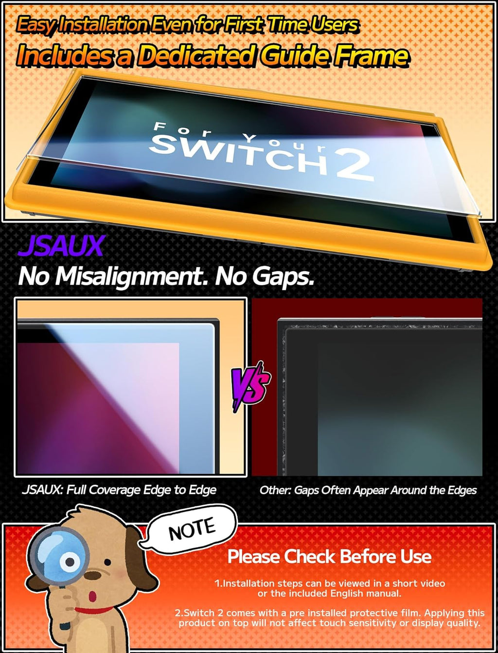 JSAUX 2er-Pack Ultra HD Displayschutz für Nintendo Switch 2