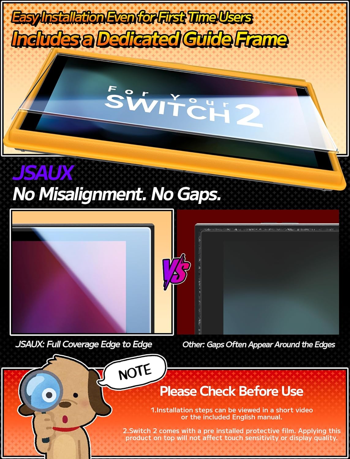 JSAUX 2er-Pack Ultra HD Displayschutz für Nintendo Switch 2