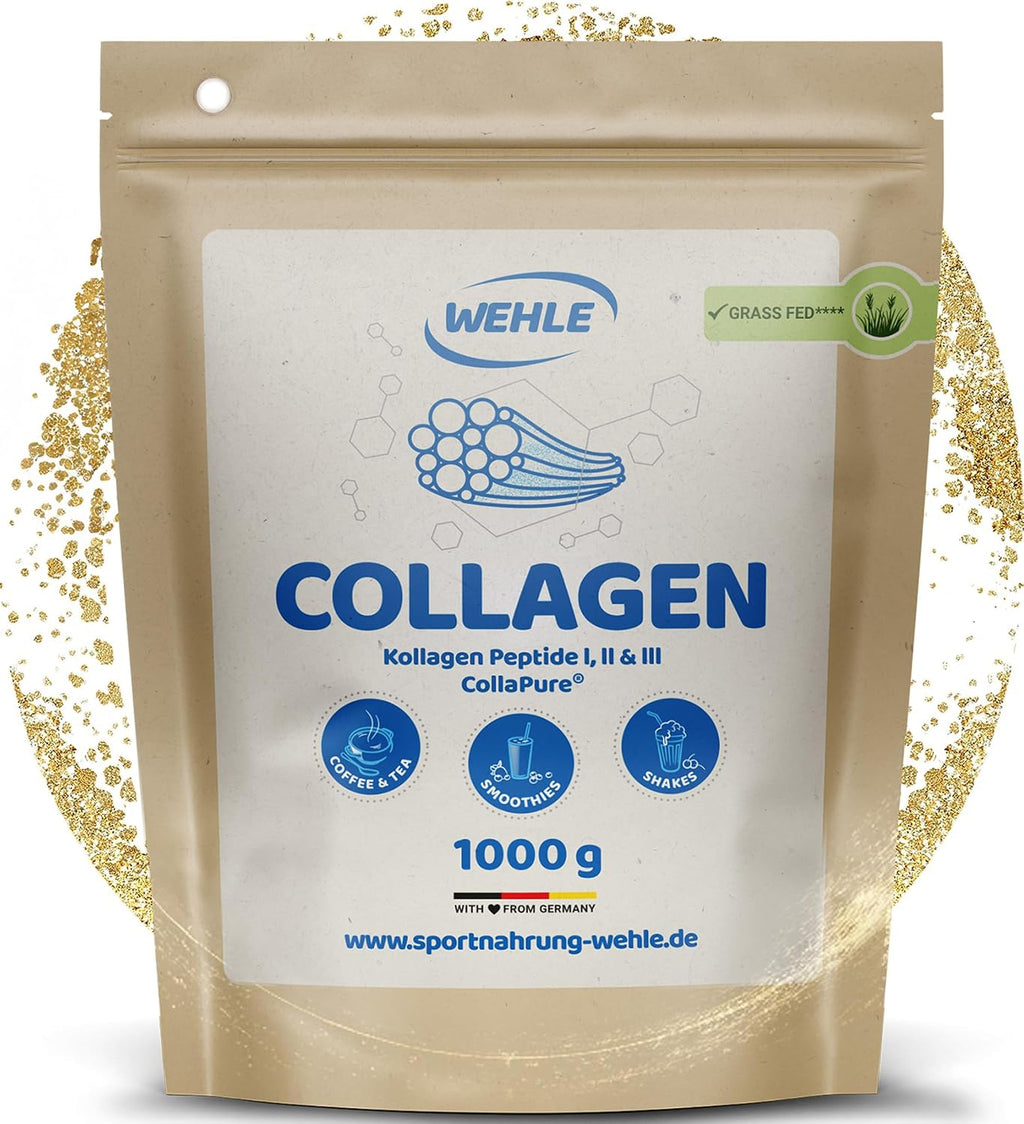 Wehle Collagen Pulver – 1000g Peptide Typ 1, 2 & 3, Kollagen Hydrolysat