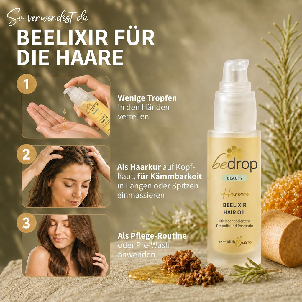 bedrop Beelixir Haaröl bei Haarausfall - Für Haarwachstum & als stärkende Pflege für Haare und Kopfhaut | mit Manuka Honig, Propolis, Rosmarin Extrakt - 30ml (3er Pack)