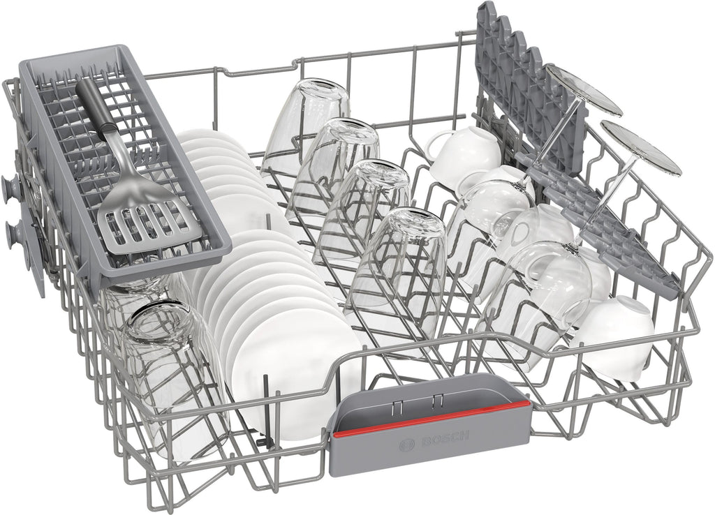 Bosch SMU4EVS08E, Serie 4, Smarter Unterbau-Geschirrspüler 60 cm, Besteckschublade, Spülmaschine mit Programmassistent, besonders Leise, höhenverstellbarer Oberkorb, Automatische Türöffnung, Edelstahl