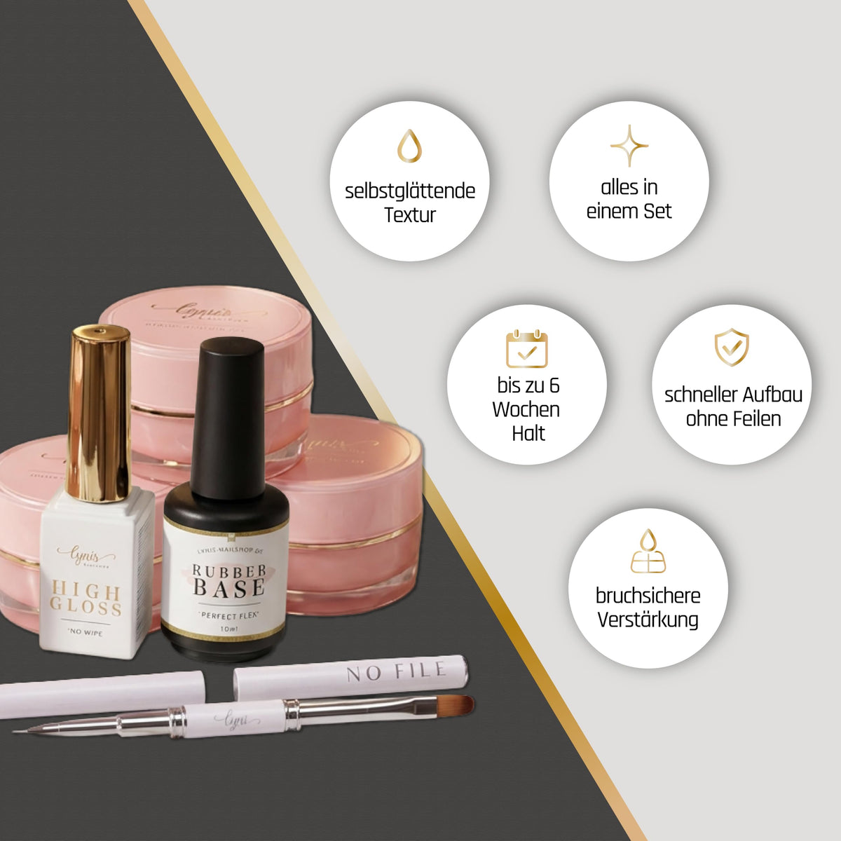 No File Aufbaugel Gelnägel ALMOND NUDE 15ml UV Gel selbstglättend o. Feilen