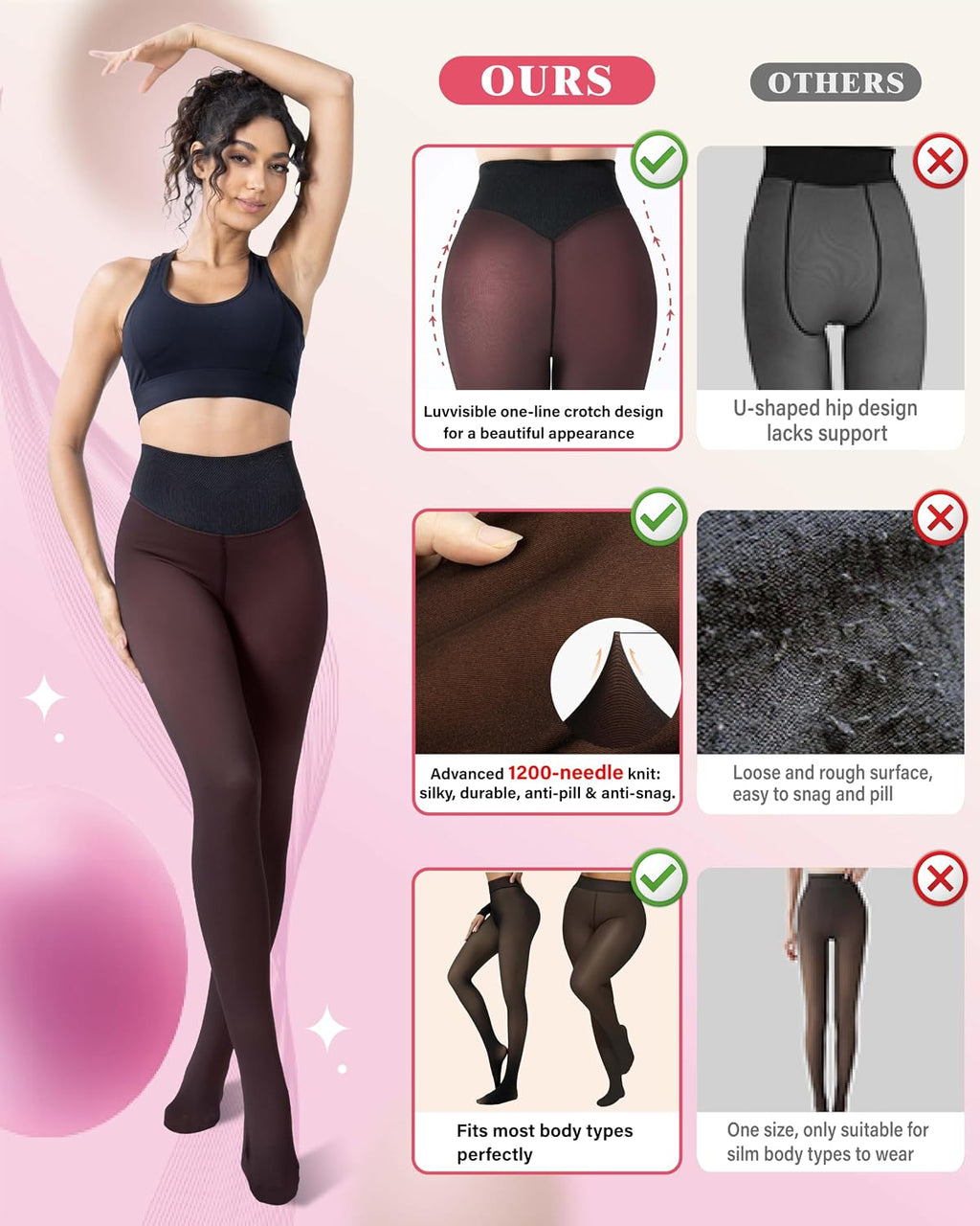 Unesmaro Womens Fleece Lined Tights, Translucent Thermal Pantyhose Leggings