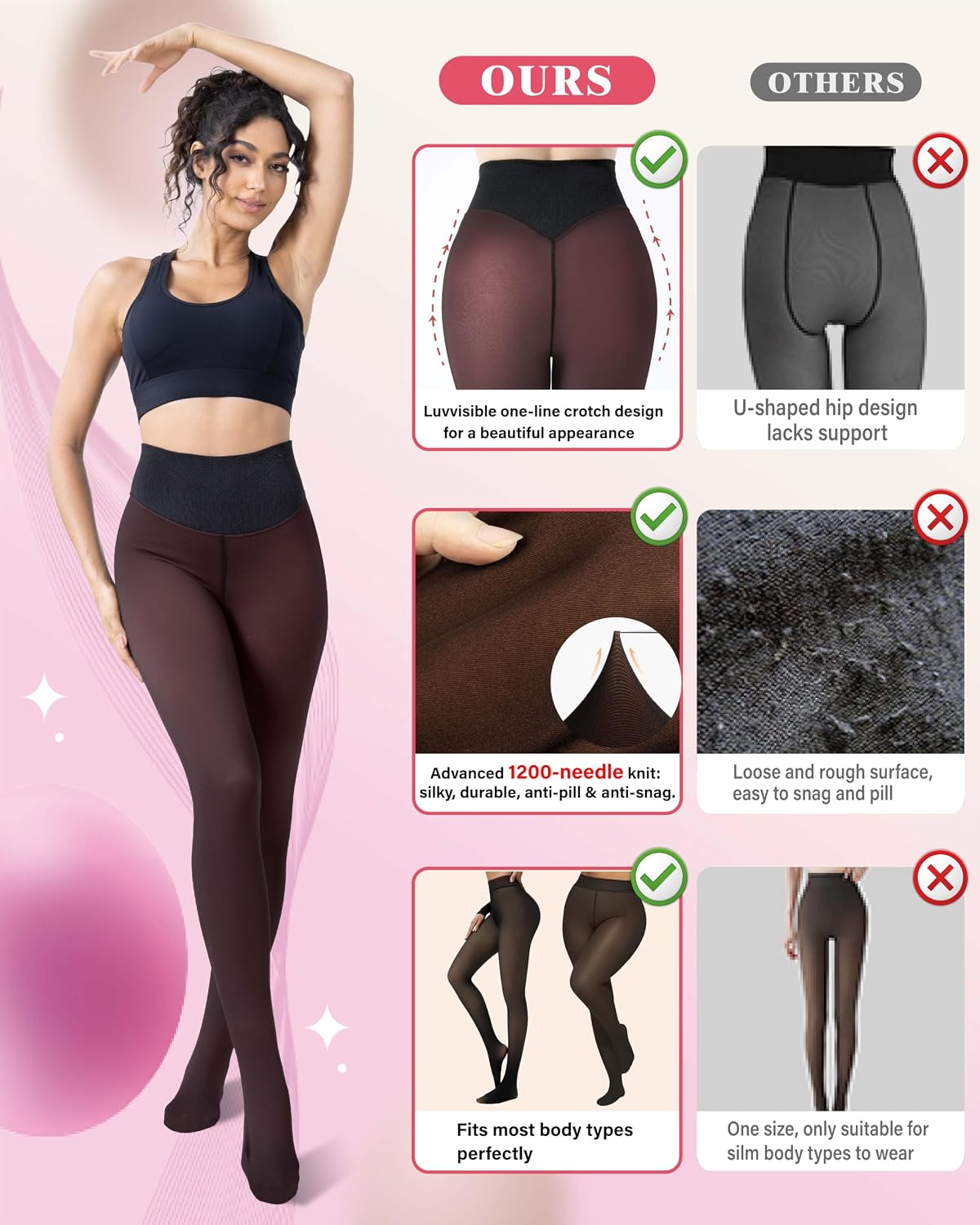 Unesmaro Womens Fleece Lined Tights, Translucent Thermal Pantyhose Leggings
