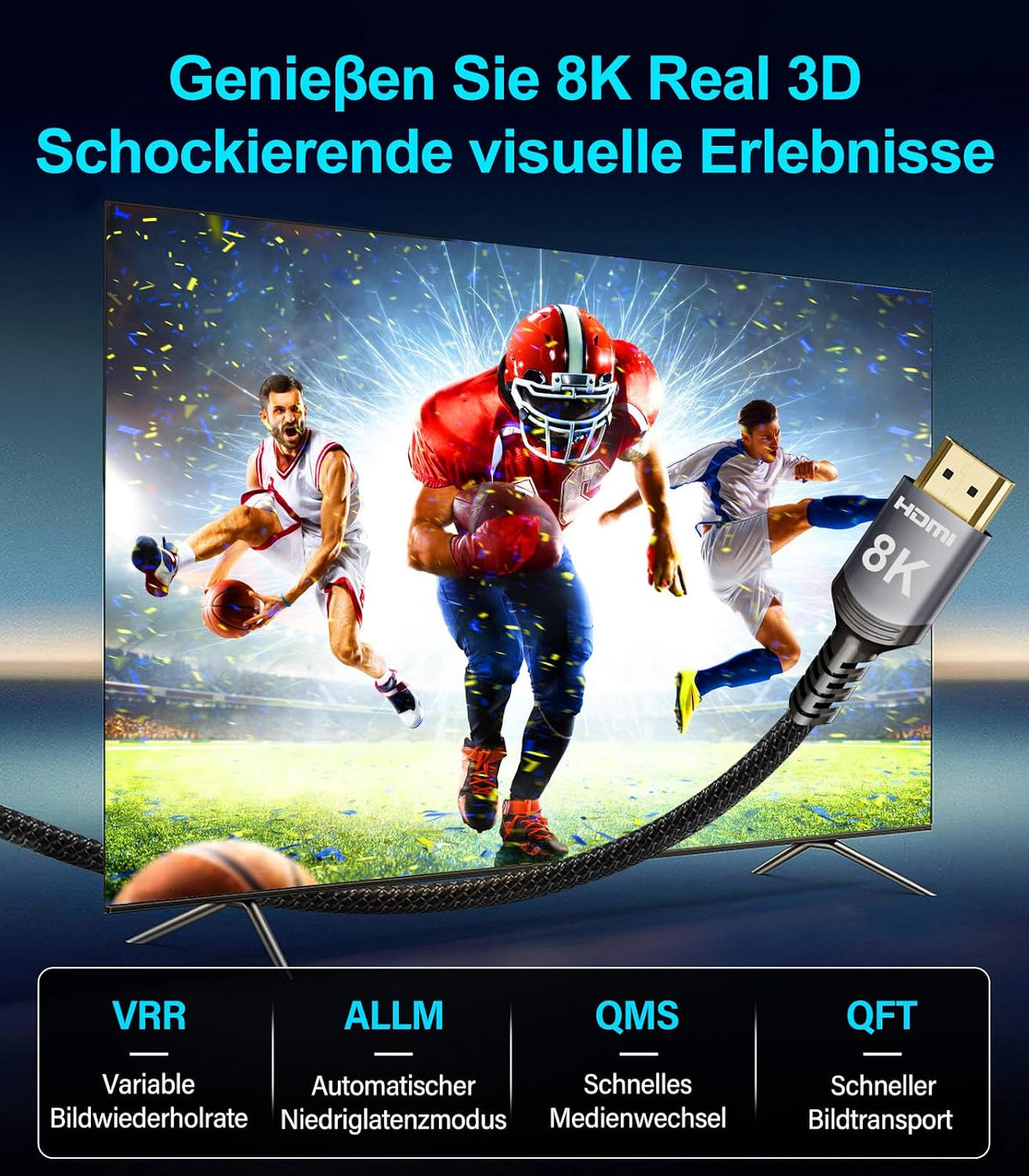 Sniokco 10K 8K 4K HDMI 2.1 Kabel 7.62Meter Zertifiziert 48Gbps High Speed