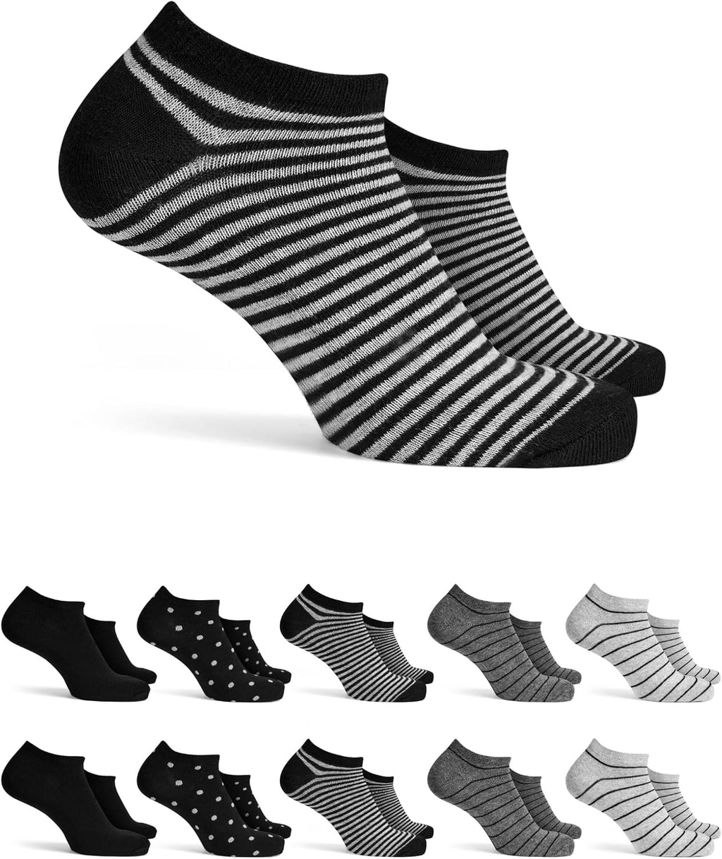 Basic Treasure Lot de 12 Paires Socquettes Sport Unisexes, Noir/Blanc/Gris