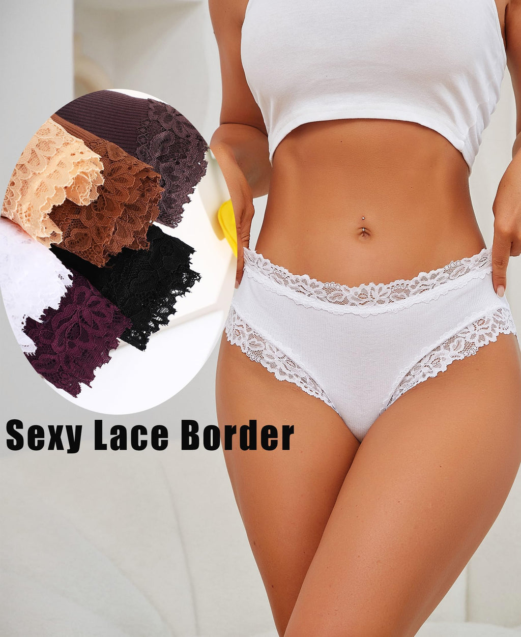 ALL OF SHE 6er-Pack Damen-Unterwäsche aus Baumwolle, Slips mit Spitze, weiche Hipster, sexy Unterhosen im Multipack