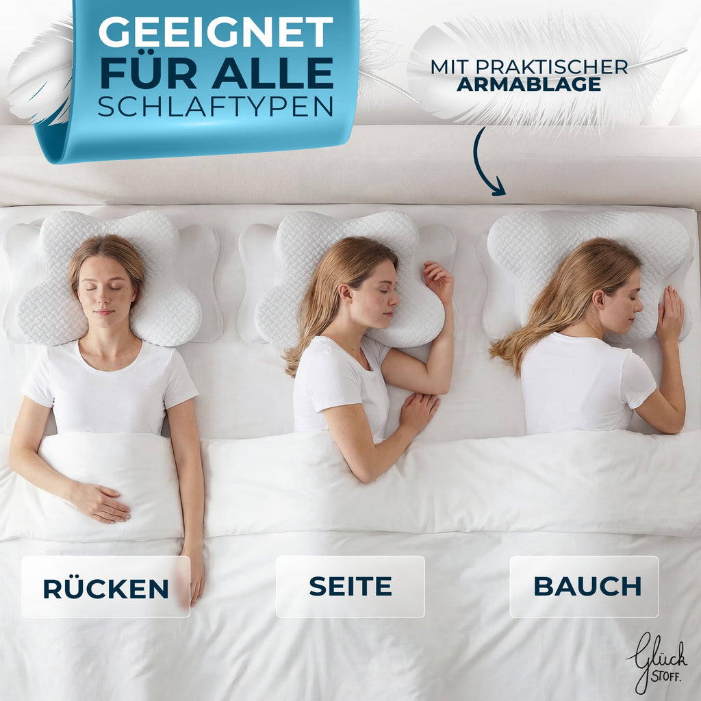 Glückstoff® Ergonomisches Kissen (für alle Schlaftypen) Kopfkissen aus Memory Foam | Nackenstützkissen Ergonomisches Kopfkissen Seitenschläferkissen Grau